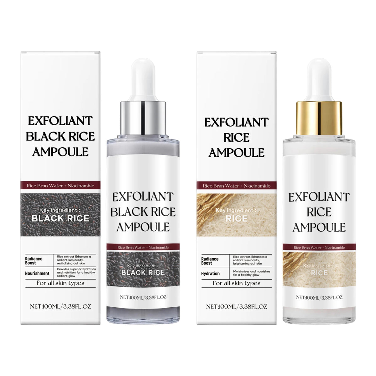 Sérum Exfoliant Riz Blanc & Riz Noir 100ml – Anti-Points Noirs, Éclat & Pores Affinés Style Coréen