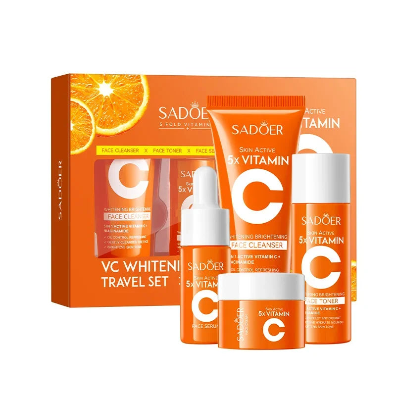 Coffret Soin Visage Vitamine C 5 Pièces – Nettoyant, Tonique, Sérum, Crème – Éclat, Hydratation, Lissage & Soin des Pores – Routine Coréenne