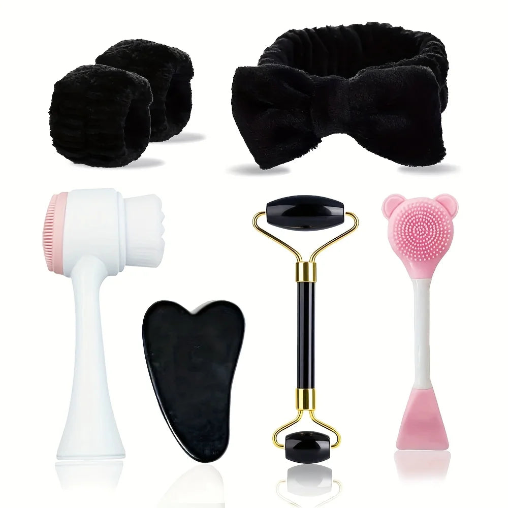 7-Piece Facial Care Kit – Brush, Roller, Headband & Cleansing Accessories