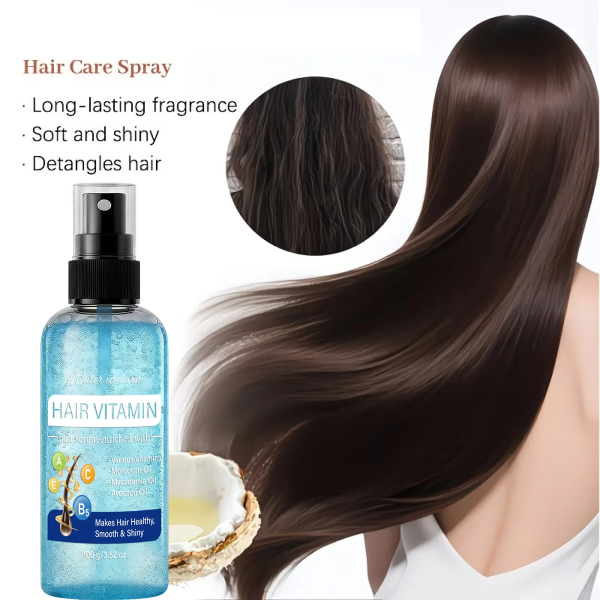 Sérum Capillaire Vitaminé – Argan, Macadamia & Avocat | Spray 100g