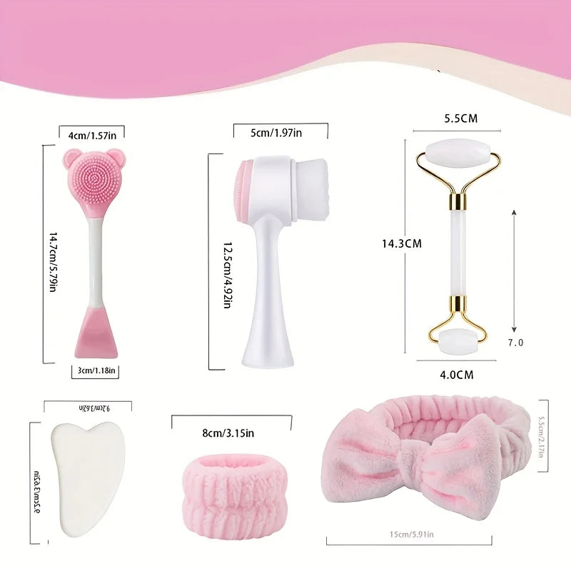 7-Piece Facial Care Kit – Brush, Roller, Headband & Cleansing Accessories