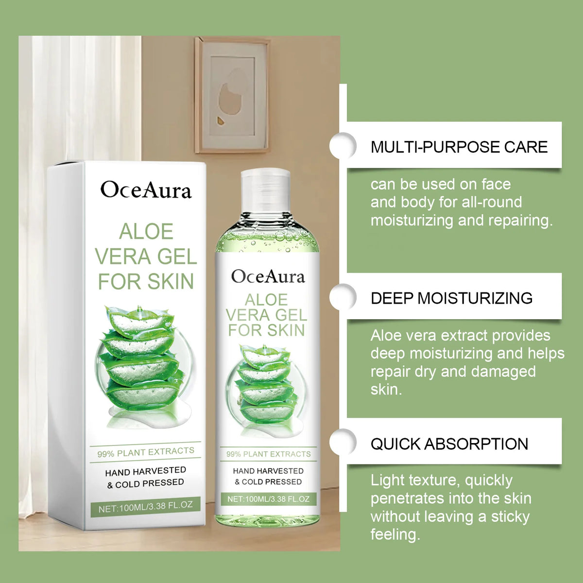 Gel Visage Aloe Vera — Hydratant, Apaisant & Rafraîchissant