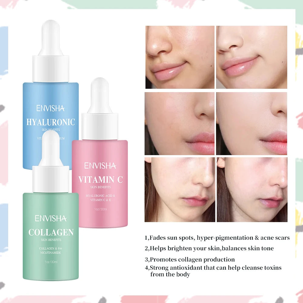 ENVISHA Facial Serum Set – Vitamin C, Hyaluronic Acid & Collagen Anti-Aging