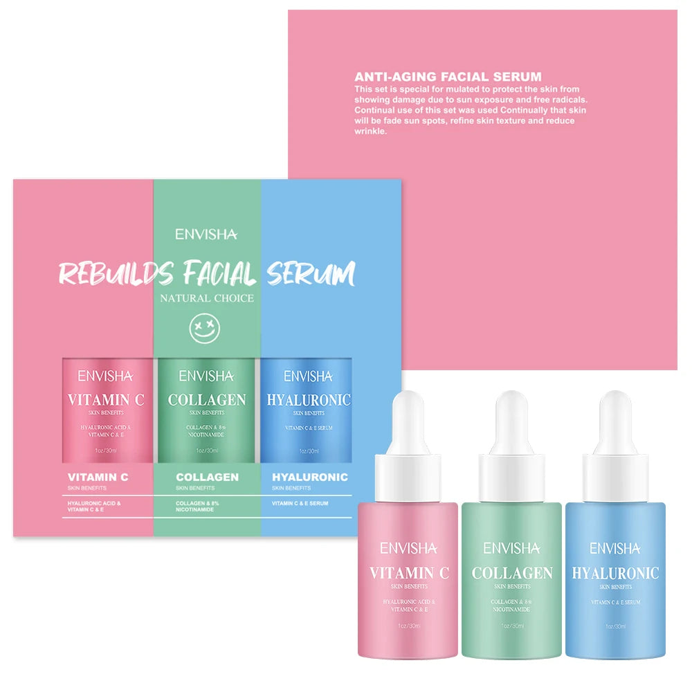 ENVISHA Facial Serum Set – Vitamin C, Hyaluronic Acid & Collagen Anti-Aging