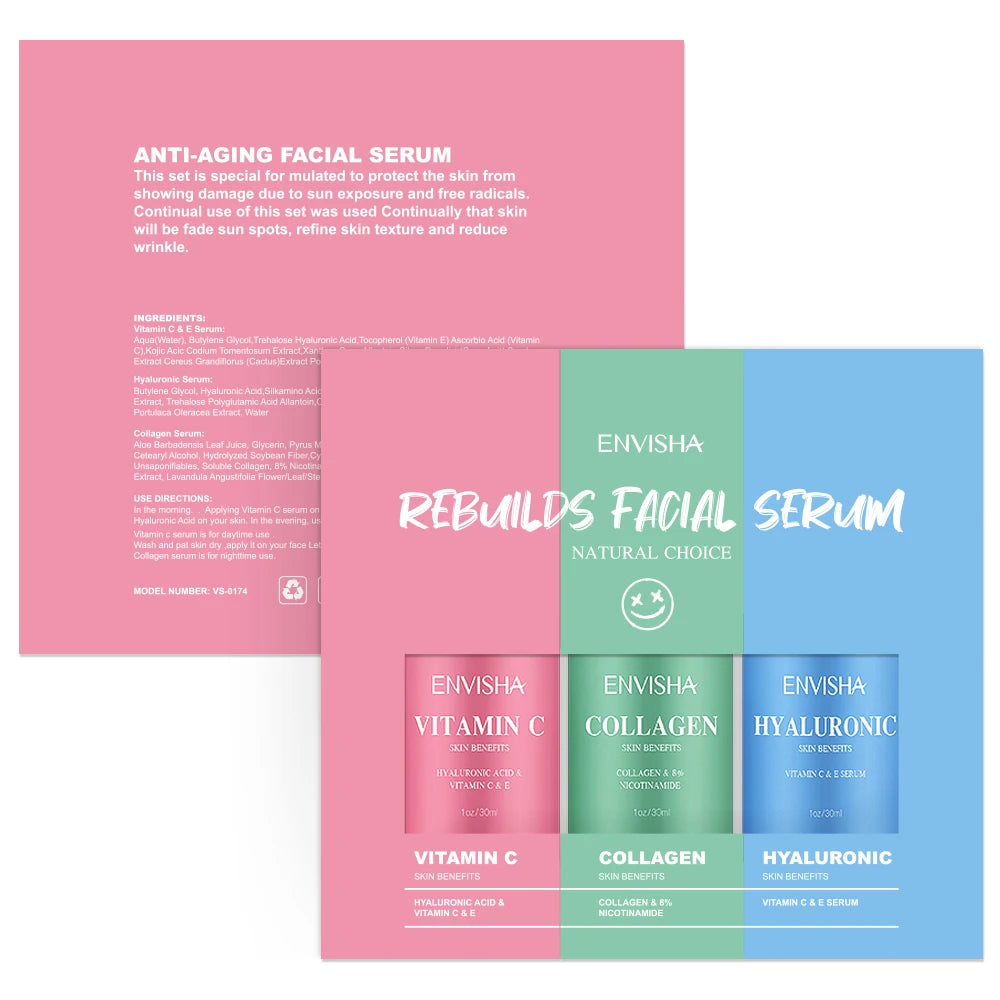 ENVISHA Facial Serum Set – Vitamin C, Hyaluronic Acid & Collagen Anti-Aging