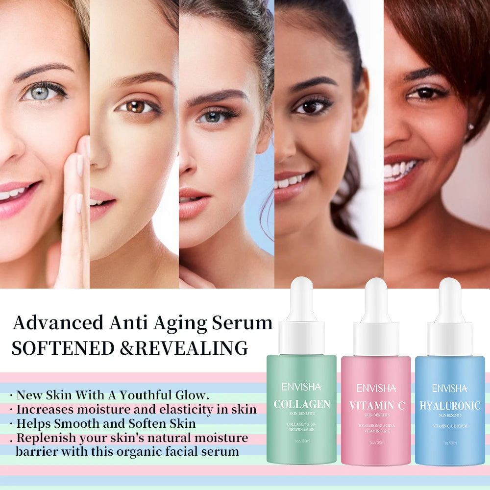 ENVISHA Facial Serum Set – Vitamin C, Hyaluronic Acid & Collagen Anti-Aging