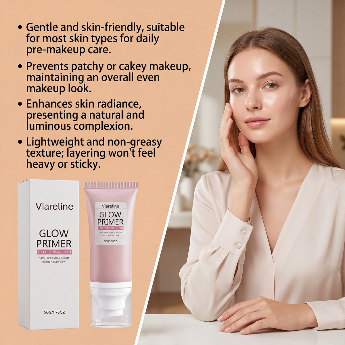 Glow Hydrating Primer 2-In-1 Sunscreen Primer Blur Pores Even Skin Tone Dry Skin Makeup Base Lasting Flawless Pre Makeup Cream