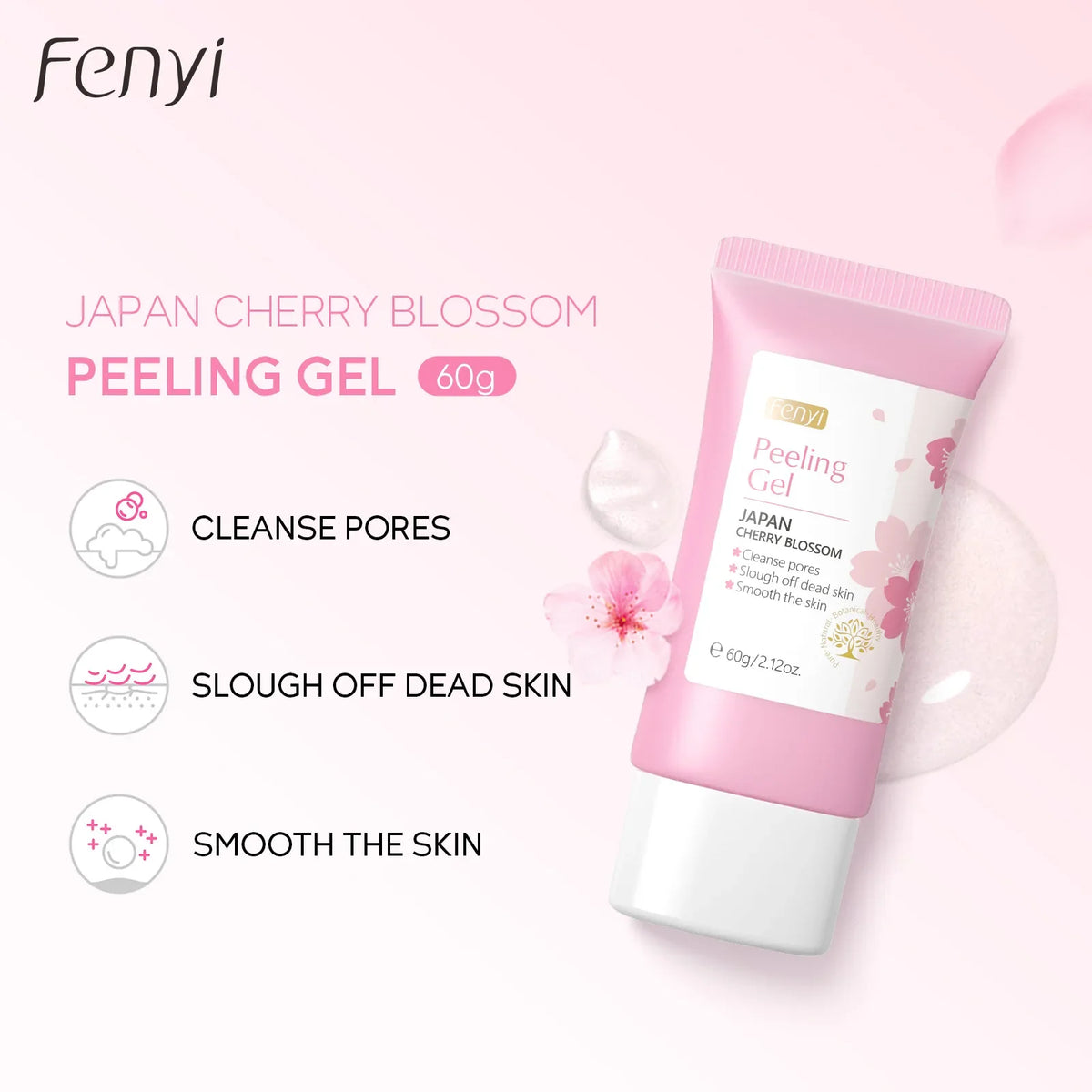 Gel Exfoliant Sakura FENYI – Fleur de Cerisier, Éclat & Pores Affinés | Soin Visage 60g