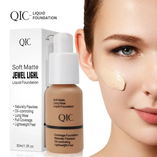 Fond de Teint Liquide Mat QIC 60g – 5 Teintes, Couvrance Totale & Waterproof Longue Tenue