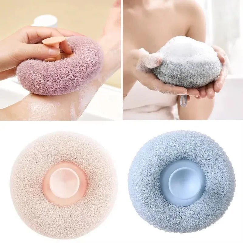 Éponge de bain circulaire pour massage – 4 pièces, filet moussant avec ventouse