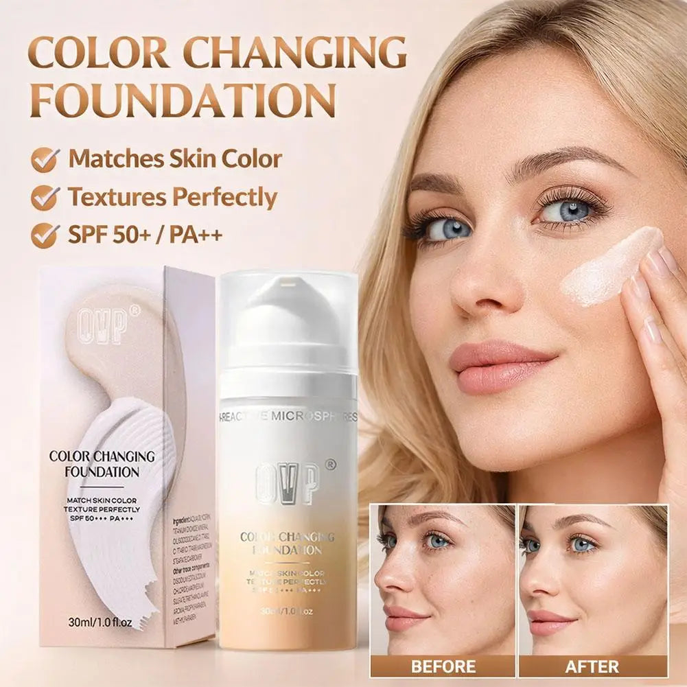 Fond de Teint Solaire Changeant de Couleur SPF50 PA+++ – Longue Tenue & Hydratant