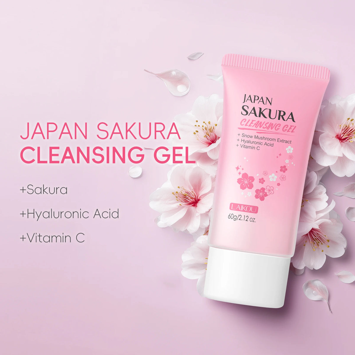 Gel Nettoyant Sakura LAIKOU Japan 60g – Nettoyage en Profondeur, Hydratant & Lissant