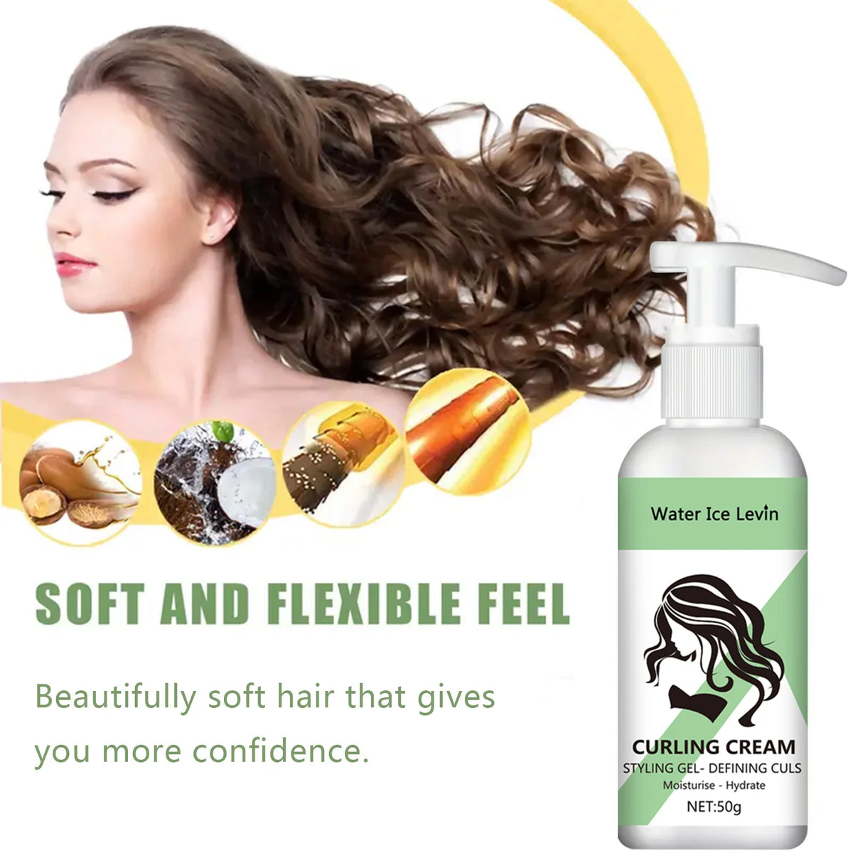 Curly Styling Gel Curling Cream - Define, Moisturize & Hydrate Curls for Bouncy, Shiny Hairstyles with Keratin & Biotin
