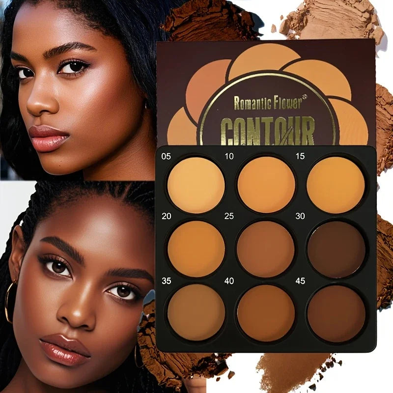 Palette Contouring 9 Teintes Bronze – Fond de Teint, Correcteur, Contouring & Poudre Fixante