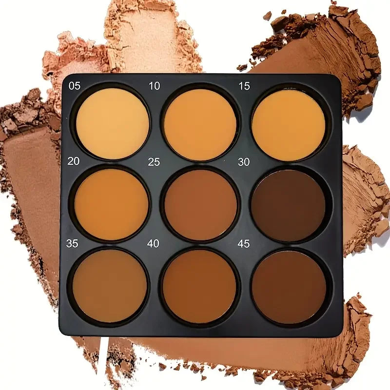 Palette Contouring 9 Teintes Bronze – Fond de Teint, Correcteur, Contouring & Poudre Fixante