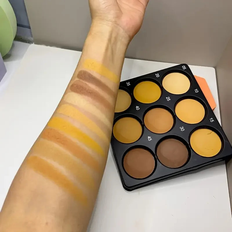 Palette Contouring 9 Teintes Bronze – Fond de Teint, Correcteur, Contouring & Poudre Fixante