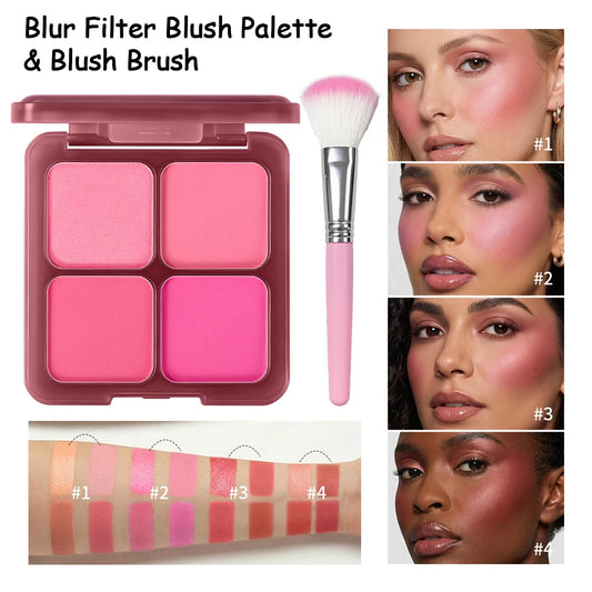 Palette Blush 4 Teintes Blur Filter lakerain | Effet Soft-Focus & Pinceau Inclus | Certifiée CPNP