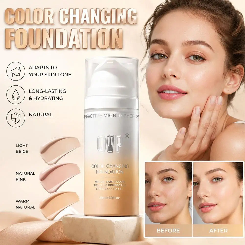 Fond de Teint Solaire Changeant de Couleur SPF50 PA+++ – Longue Tenue & Hydratant