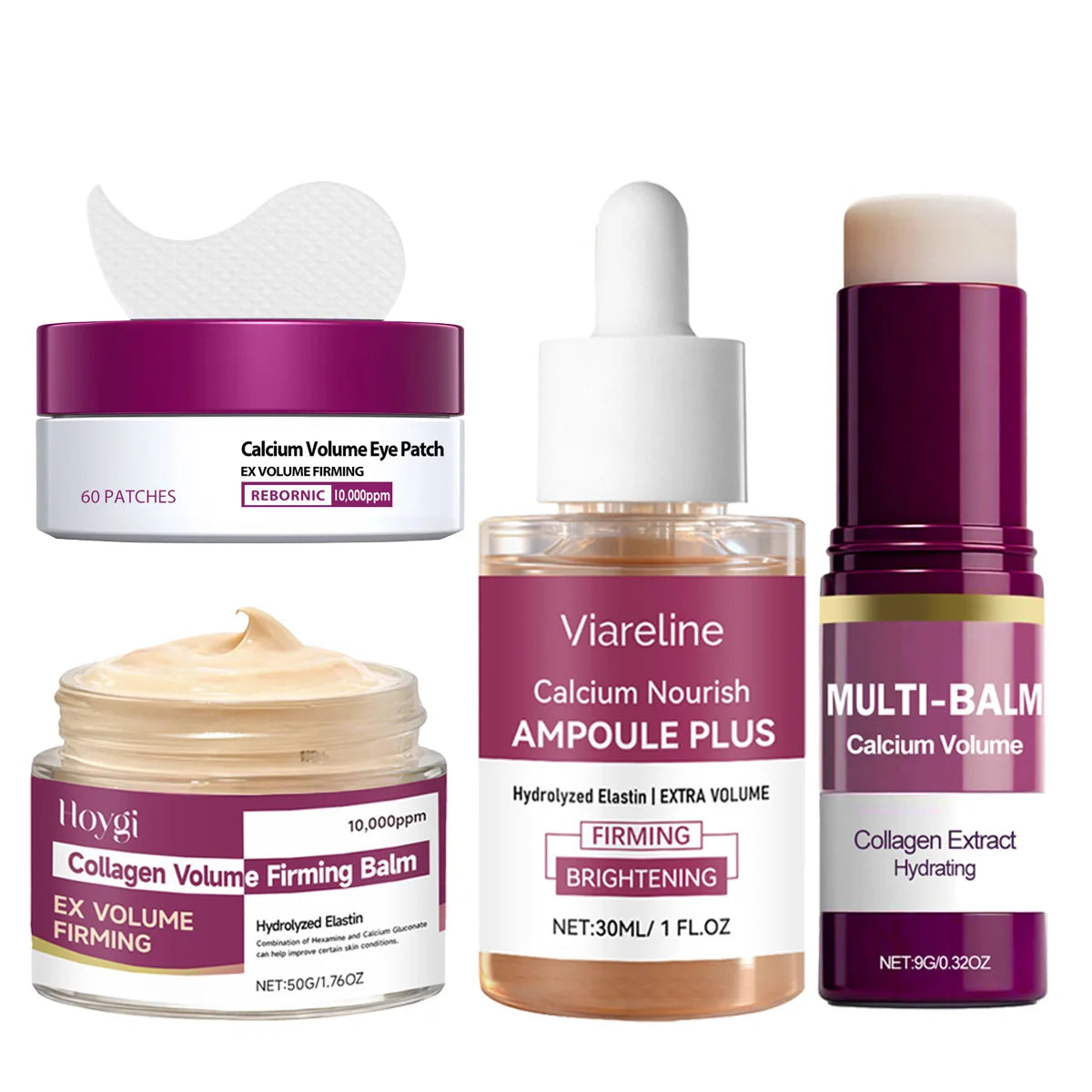 Calcium Anti-Aging Skincare Set – Serum, Cream, Eye Patches & Collagen Balm