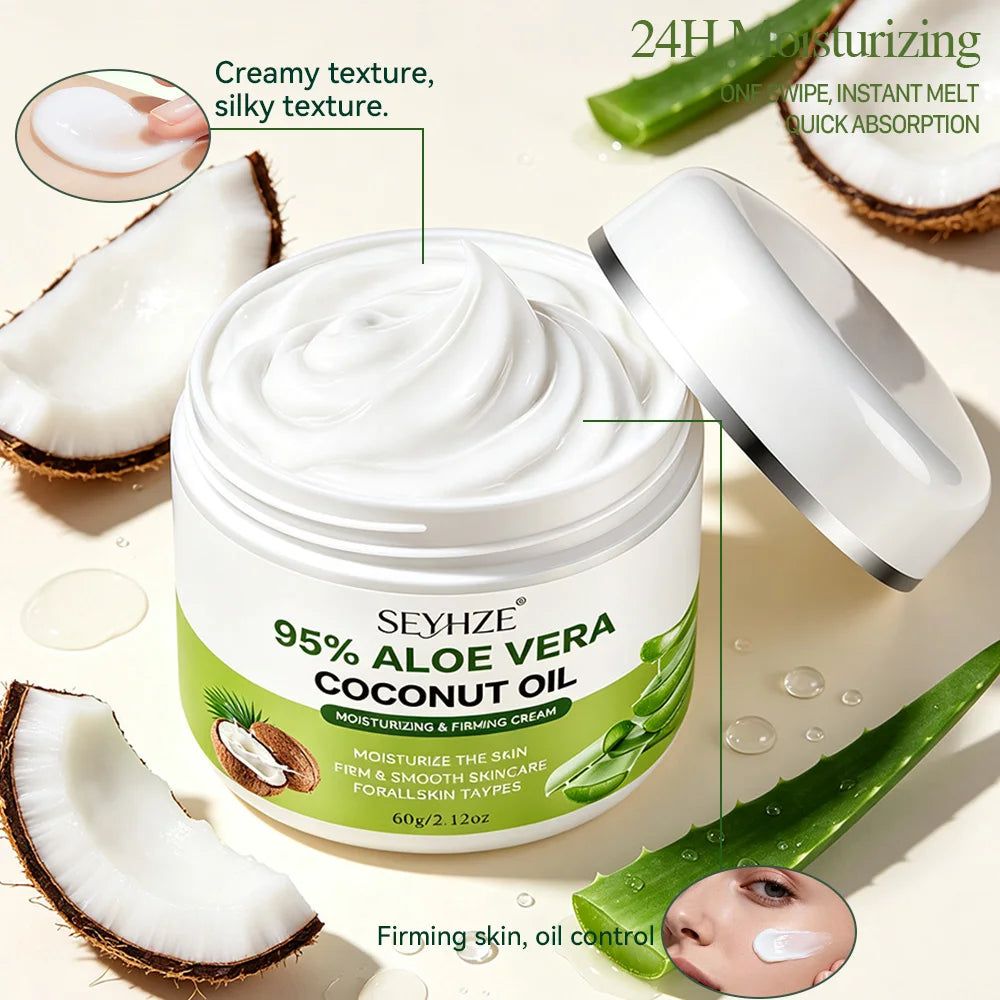 Crème Hydratante Visage SEYHZE – Aloe Vera, Coco & Lotus des Neiges – Hydratation 72h
