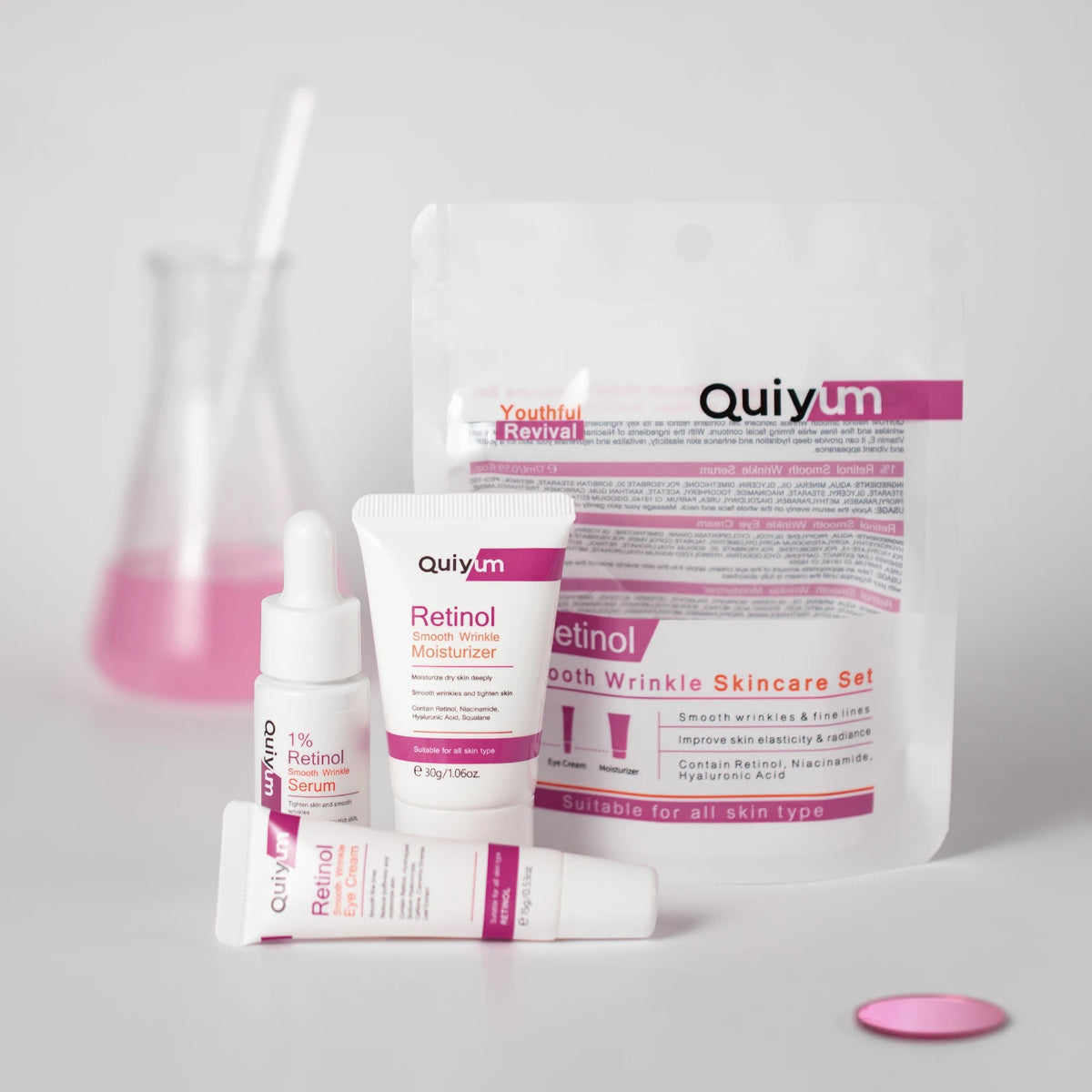 QUIYUM Coffret Soin Anti-Rides au Rétinol – Sérum, Contour des Yeux & Crème