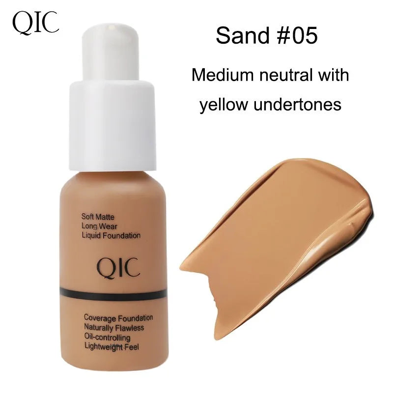 Fond de Teint Liquide Mat QIC 60g – 5 Teintes, Couvrance Totale & Waterproof Longue Tenue