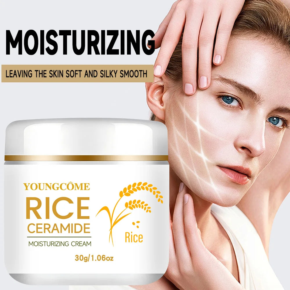 Crème Hydratante au Riz & Céramides 60g – Éclat & Barrière Cutanée Style Coréen