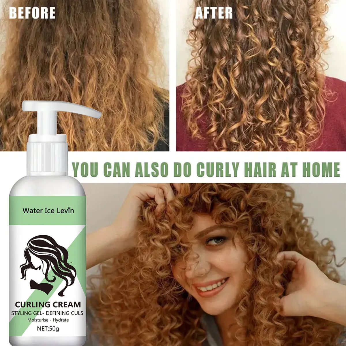Curly Styling Gel Curling Cream - Define, Moisturize & Hydrate Curls for Bouncy, Shiny Hairstyles with Keratin & Biotin