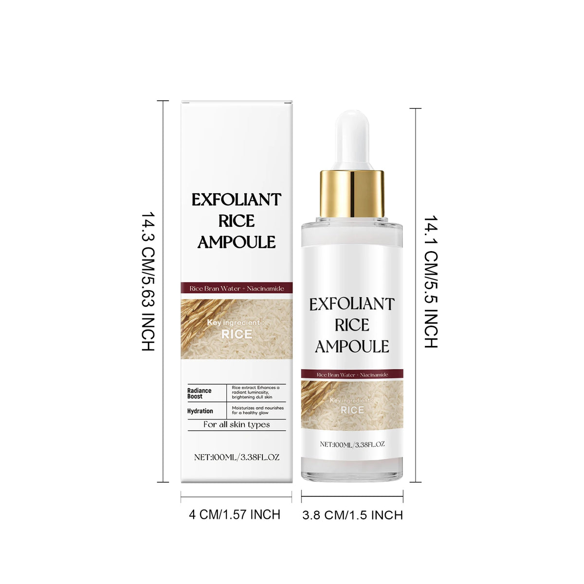 Sérum Exfoliant Riz Blanc & Riz Noir 100ml – Anti-Points Noirs, Éclat & Pores Affinés Style Coréen