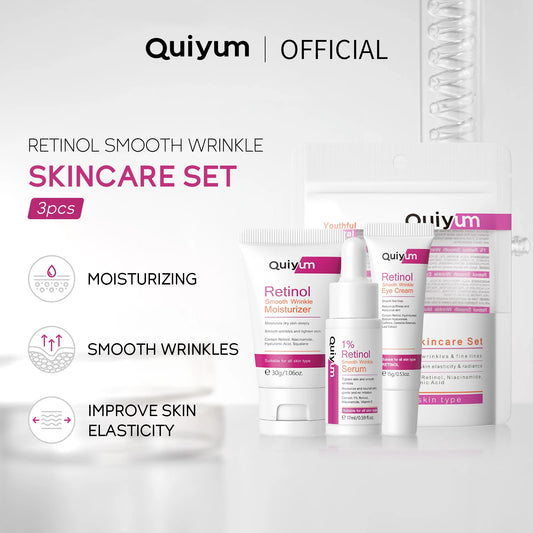 QUIYUM Coffret Soin Anti-Rides au Rétinol – Sérum, Contour des Yeux & Crème