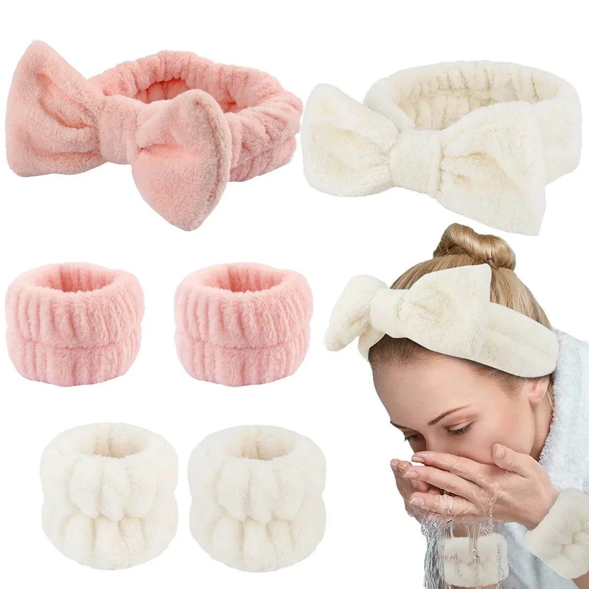 Bandeaux Spa & Poignets Absorbants – Set Beauté Coral Fleece