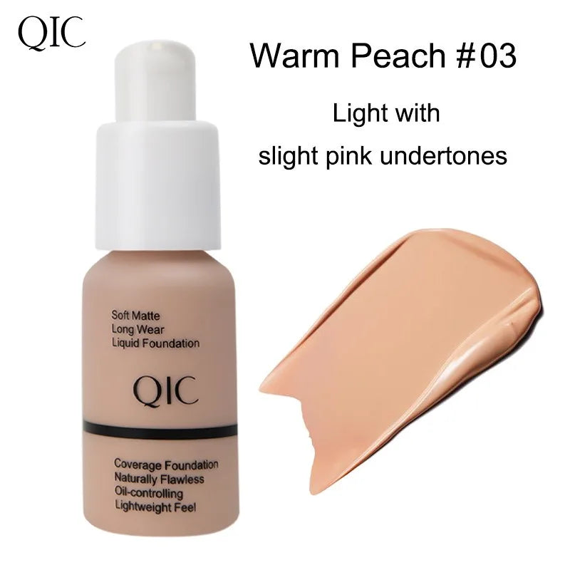 Fond de Teint Liquide Mat QIC 60g – 5 Teintes, Couvrance Totale & Waterproof Longue Tenue