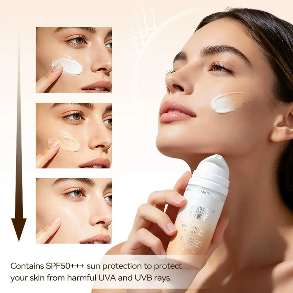 Fond de Teint Solaire Changeant de Couleur SPF50 PA+++ – Longue Tenue & Hydratant