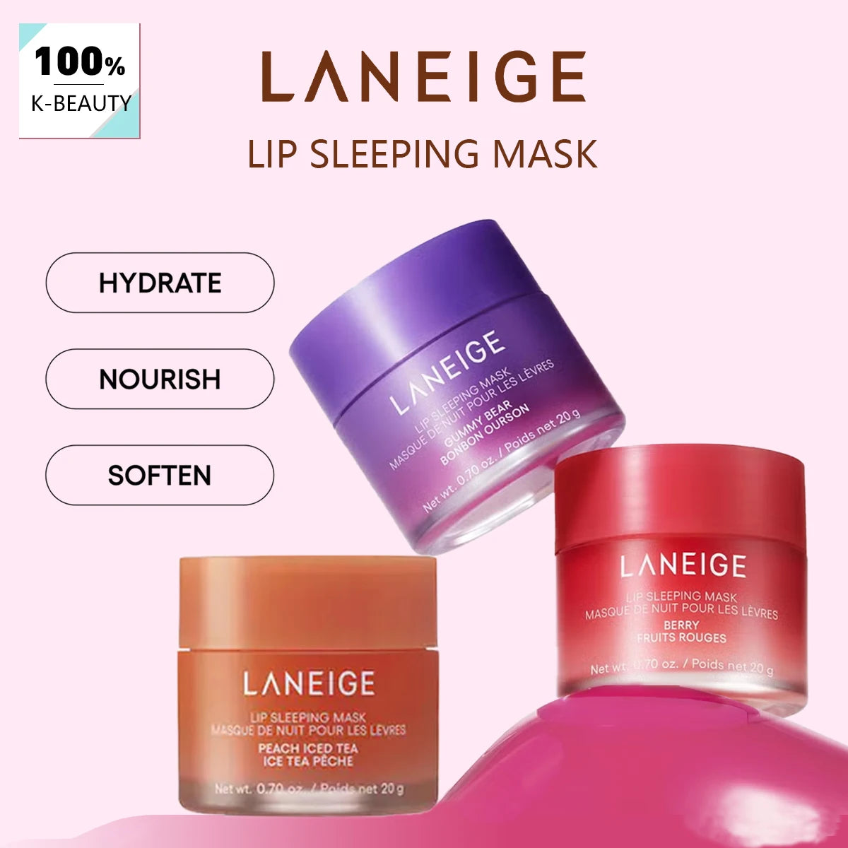 Laneige Masque de Nuit pour les Lèvres 20g – Hydratation Longue Durée, Texture Gel-Crème, Soin Coreen