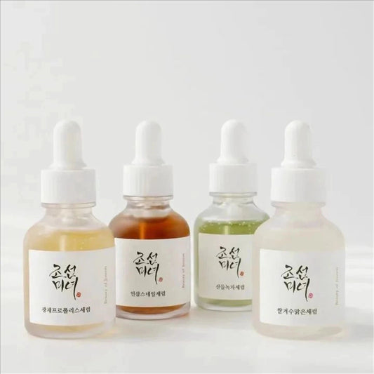 Soin Visage Coréen – 5 Essences Éclat, Anti-âge & Crème Contour des Yeux Hydratante