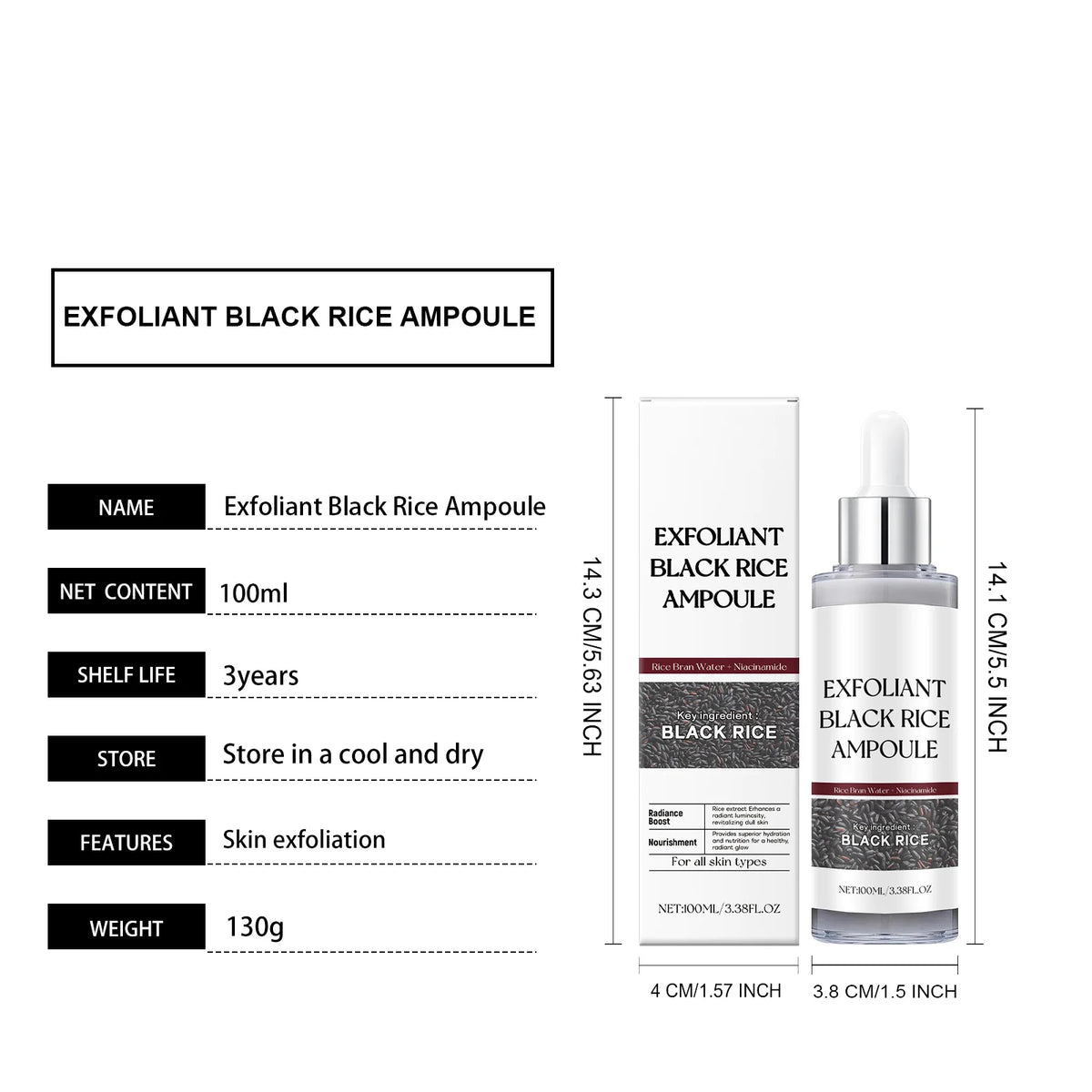 Sérum Exfoliant Riz Blanc & Riz Noir 100ml – Anti-Points Noirs, Éclat & Pores Affinés Style Coréen