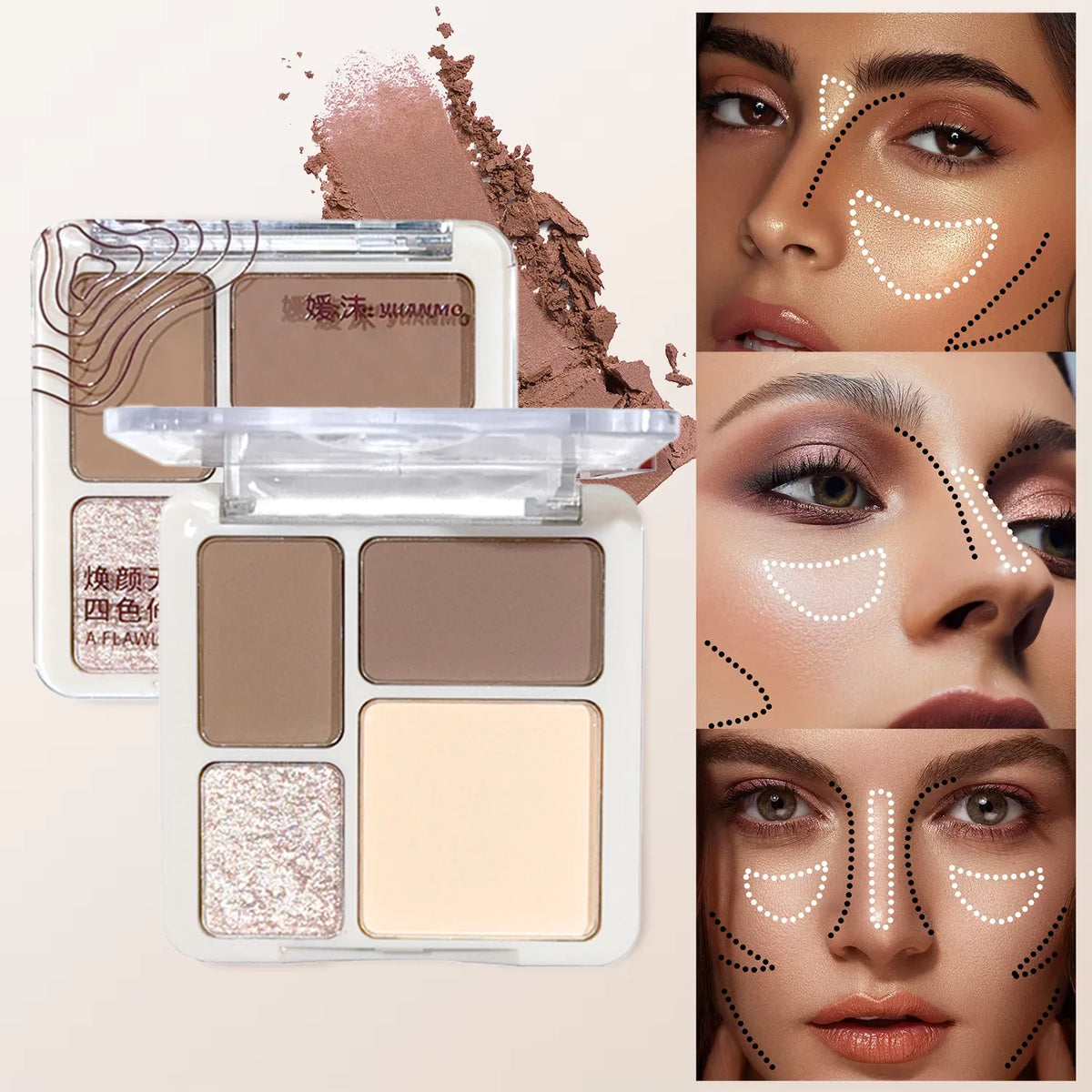 Palette Contouring & Highlighter 4 Couleurs – Sculpt, Illumine & Longue Tenue | CPNP