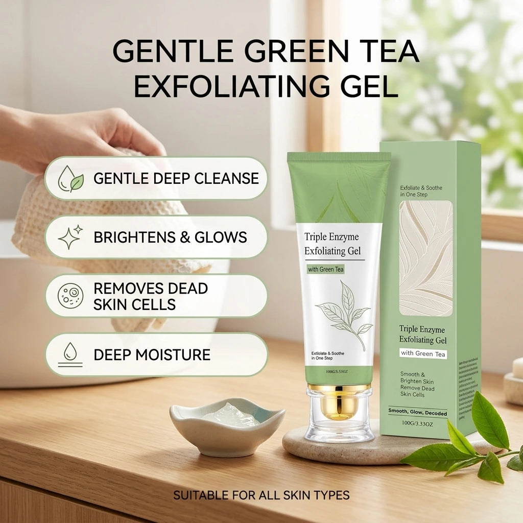 Gel Exfoliant au Thé Vert AMZ 100g – Anti-Cellules Mortes, Pores Purifiés & Éclat | CPNP