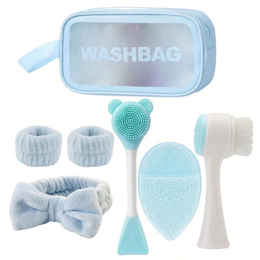 Kit Soin Visage 7 Pièces – Brosse, Rouleau, Bandeau & Accessoires Nettoyants