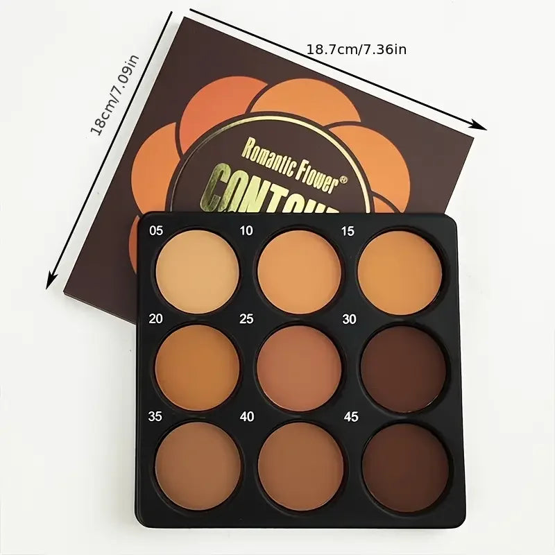 Palette Contouring 9 Teintes Bronze – Fond de Teint, Correcteur, Contouring & Poudre Fixante