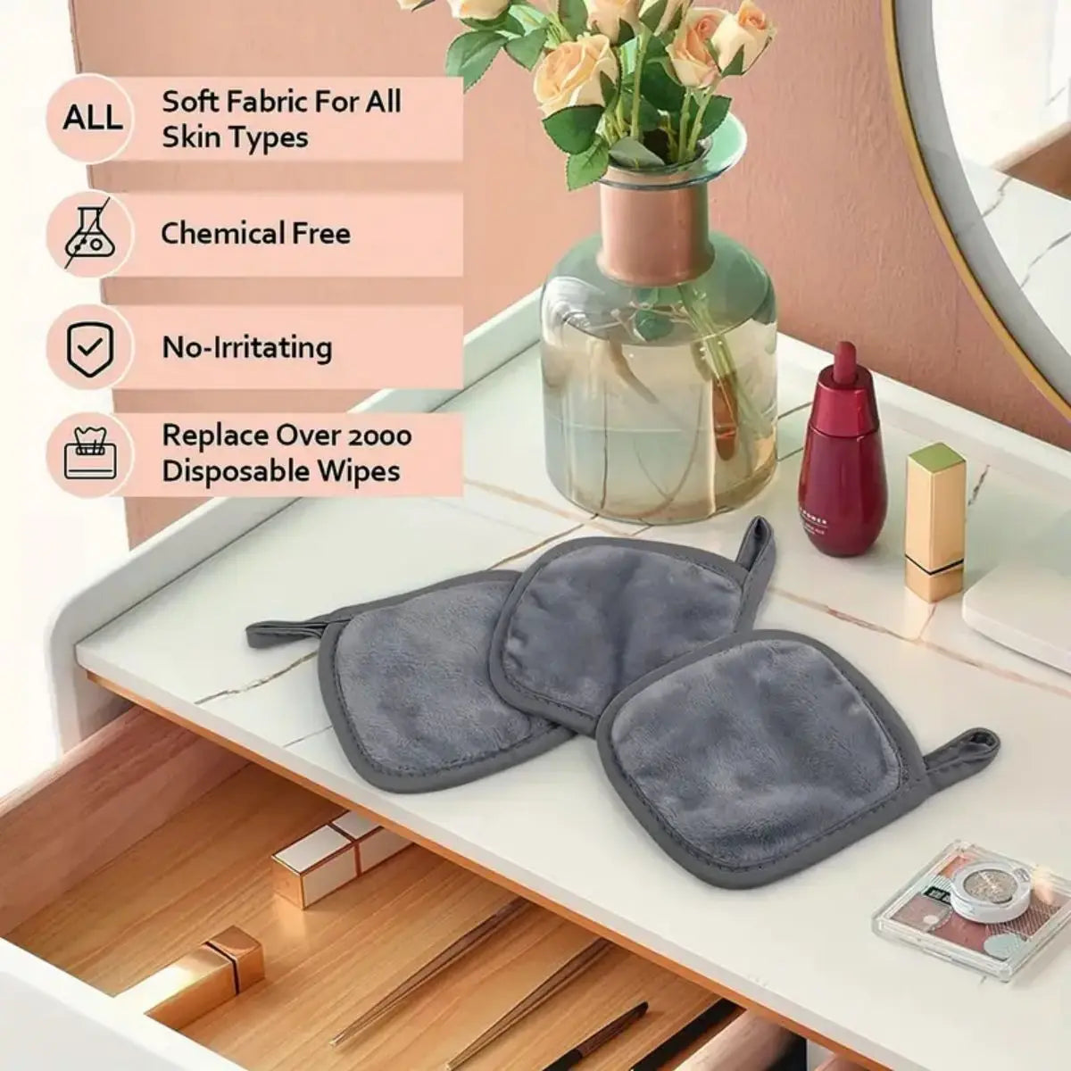 Disques Démaquillants Réutilisables en Microfibre – Lavables, Éco-Responsables avec Anneau de Suspension