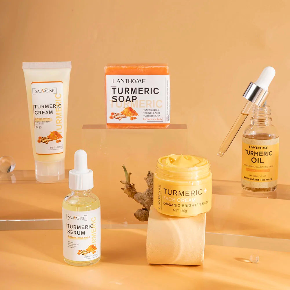 Coffret Soin Visage au Curcuma 5 Pièces – Sérum, Crème & Huile Anti-Taches