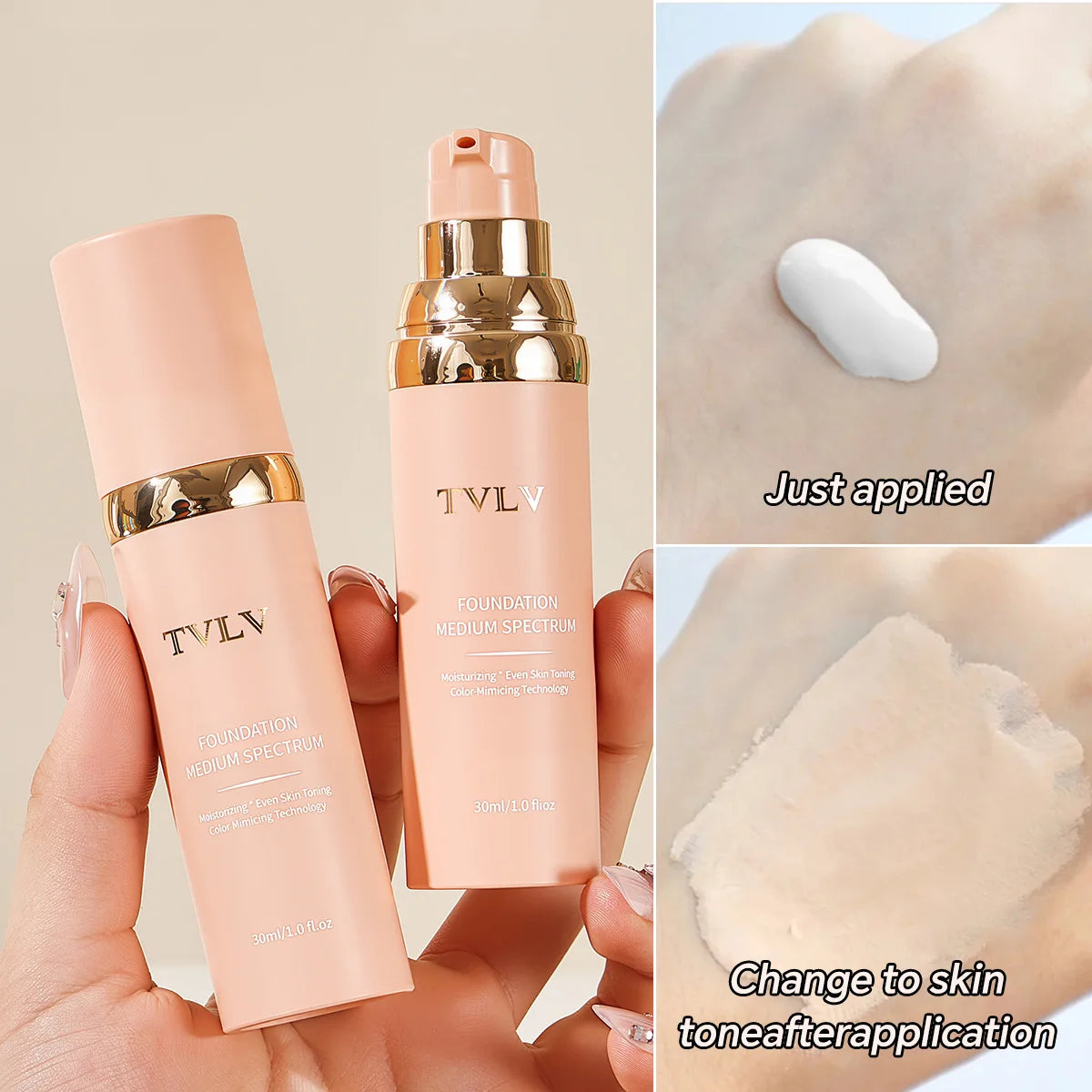 Fond de Teint TVLV 4-en-1 Mat Changeant de Couleur 30ml – Léger, Hydratant & Longue Tenue