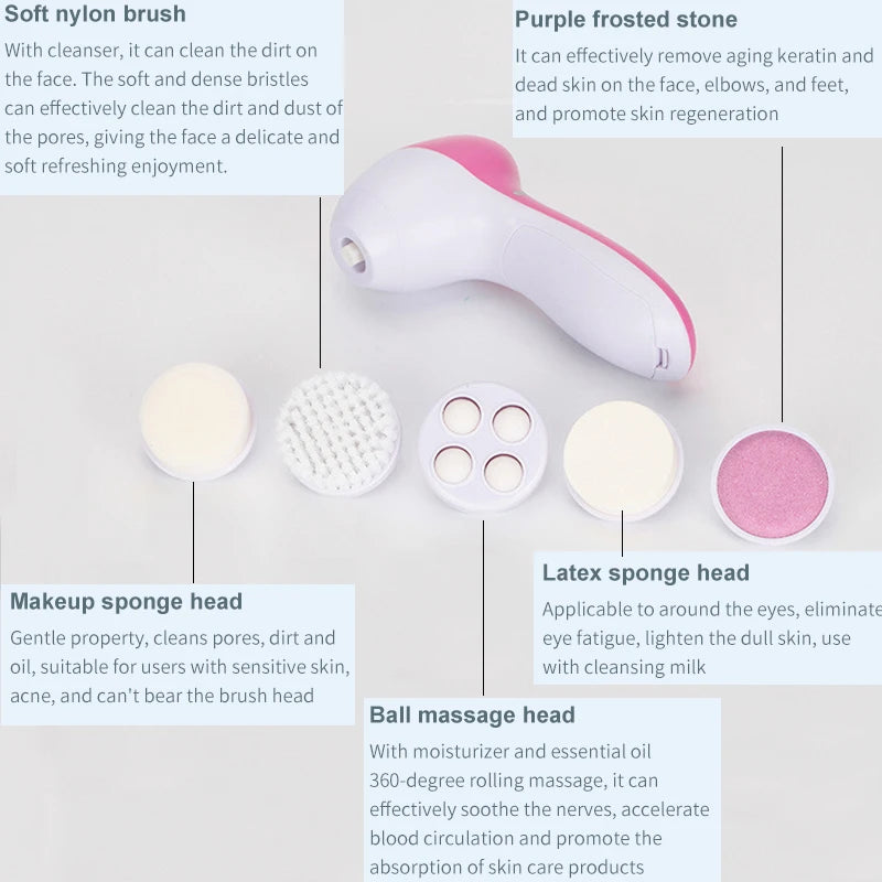 Brosse Nettoyante Visage 5 en 1 – Masseur Électrique Anti-Points Noirs