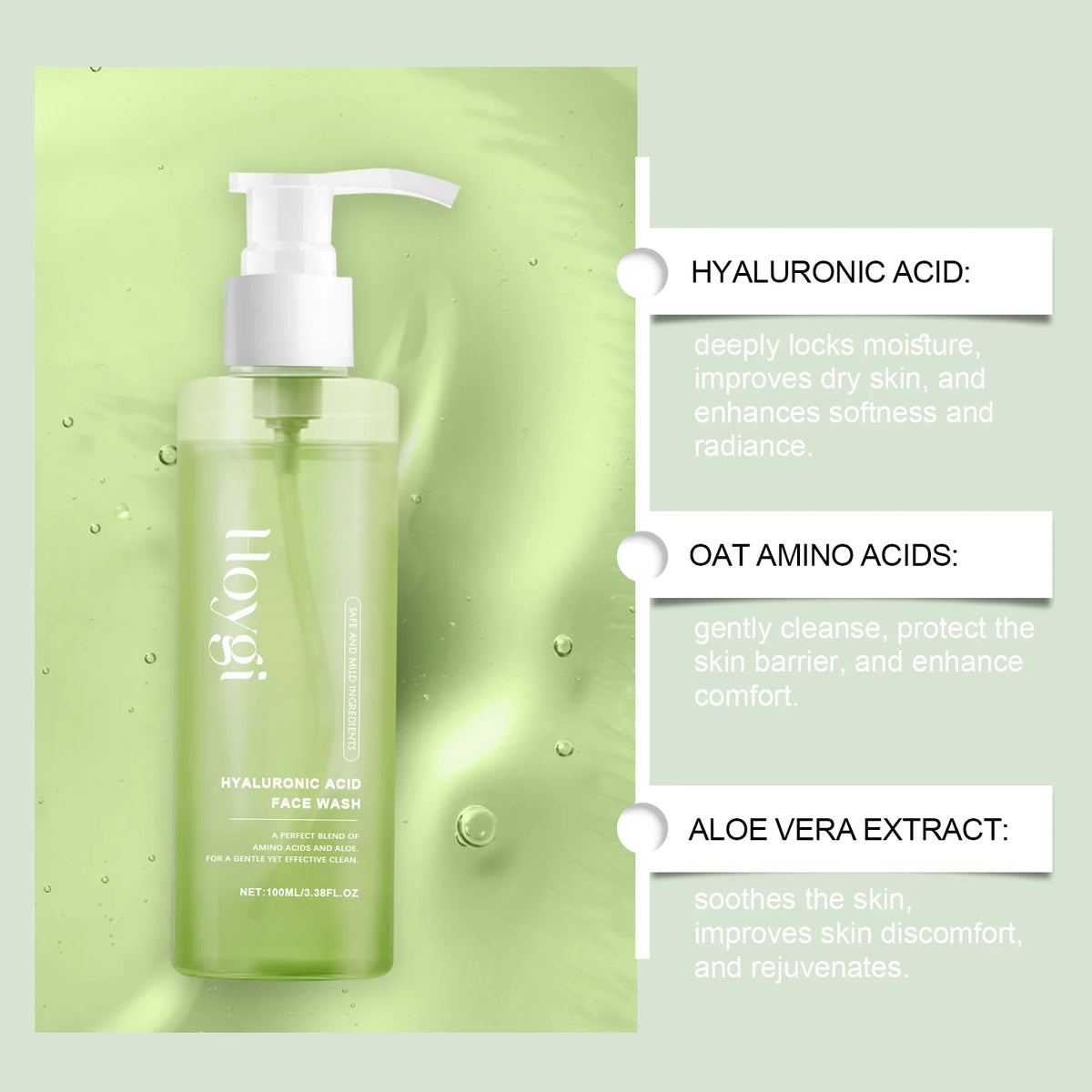 Gel Nettoyant Visage Aloe Vera & Acide Hyaluronique – Démaquillant & Pores Resserrés | 100ml