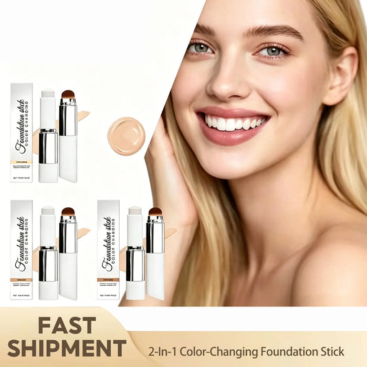 Stick Fond de Teint 2-en-1 Changeant de Couleur – Couvrance Haute, Waterproof & Pinceau Intégré