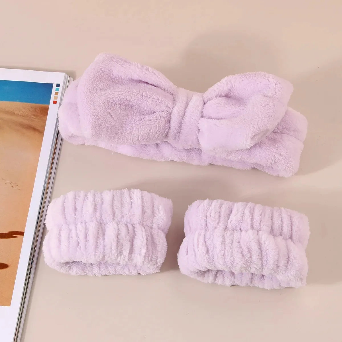 Bandeaux Spa & Poignets Absorbants – Set Beauté Coral Fleece