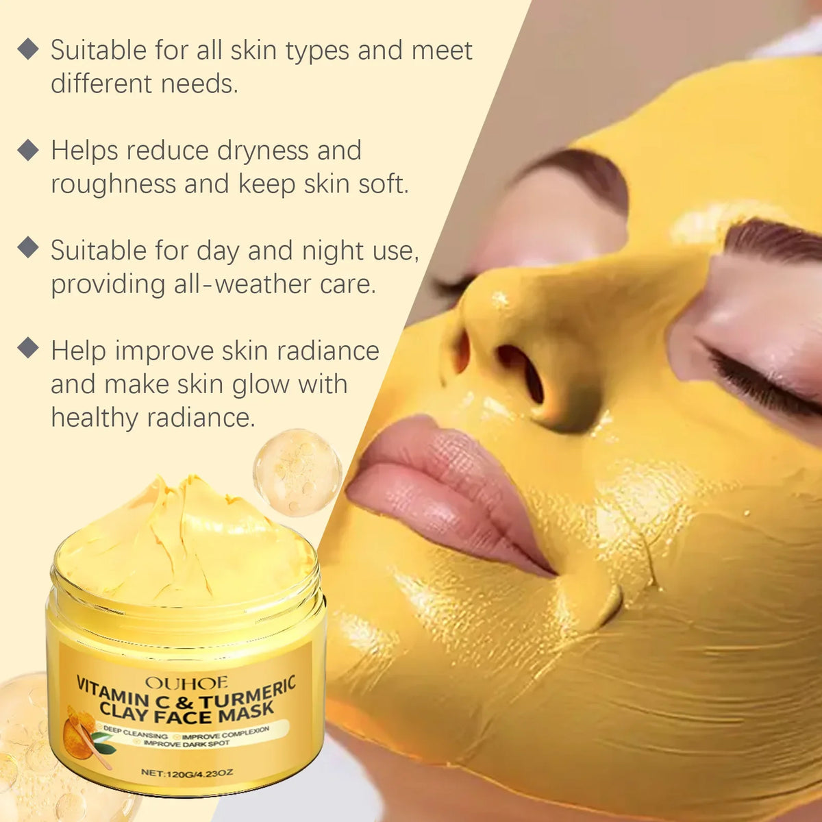 Masque Visage Vitamin C & Curcuma — Argile Purifiant & Éclat