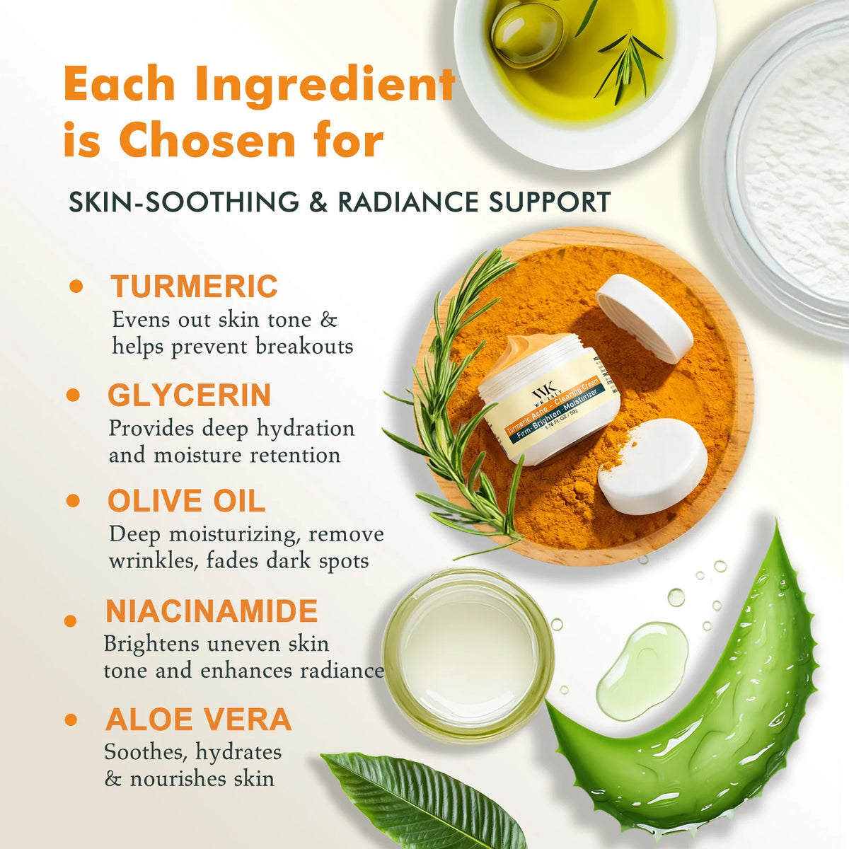 Crème Visage WK JALY au Curcuma – Anti‑Acné, Anti‑Taches & Éclat du Teint
