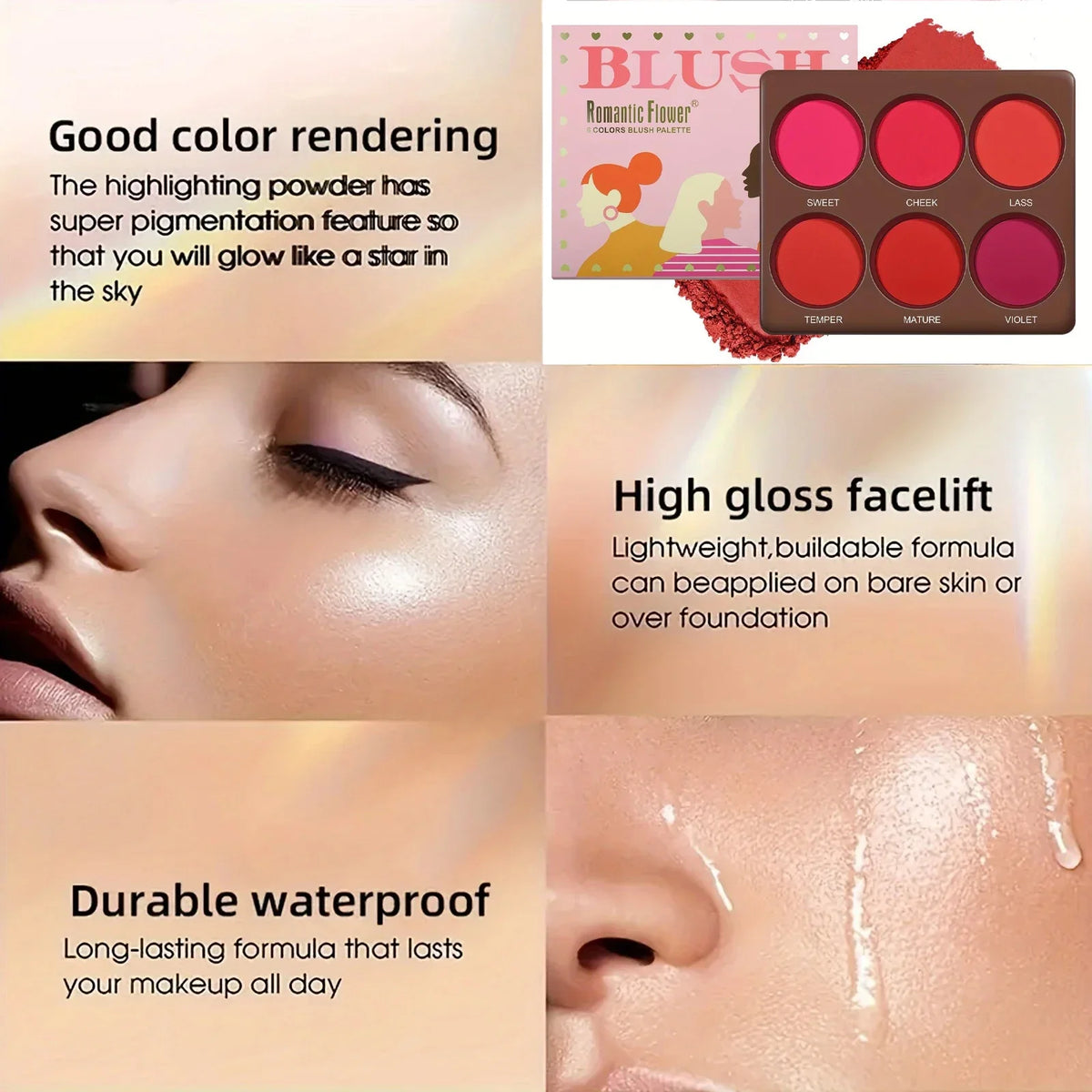 Palette Blush Matte 6 Teintes Waterproof | Romantic Flower | Certifiée CPNP